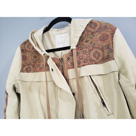 Free People Crafted Cloth Tapestry Parka Anorak Jacket Studded Utility Western - Picture 5 of 11